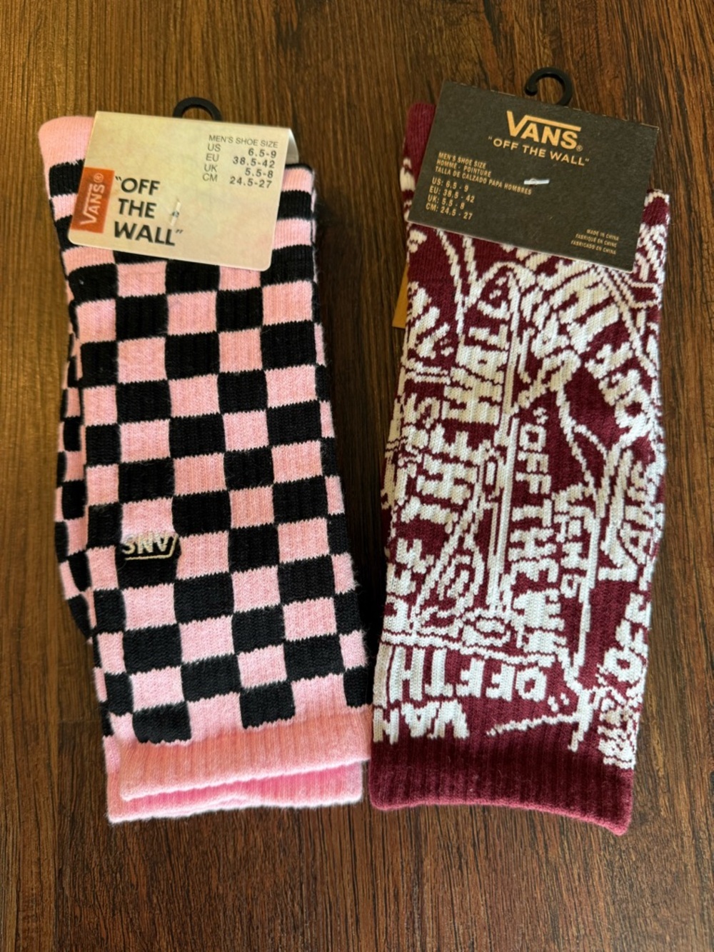 Vans Pink & Burgundy Men's Crew Sock Duo - Checkerboard and Graphic Styles